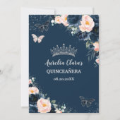 Blush Navy Blue Bloemenvlinders Quinceañera Kaart (Achterkant)