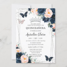 Blush Navy Blue Bloemenvlinders Quinceañera
