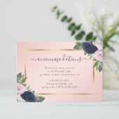 Blush Navy Blue Bruiloft Hotel Accommodatie Informatiekaartje (Staand voorkant)