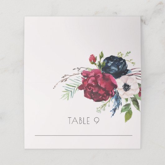 Blush, Navy Blue en Bourgogne Wedding Escort Plaatskaartje (Buitenkant ongevouwen)