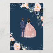 Blush Navy Blue Floral Twins Quinceañera Menu (Achterkant)