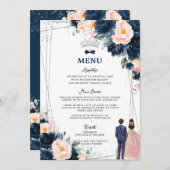 Blush Navy Blue Floral Twins Quinceañera Menu (Voorkant / Achterkant)