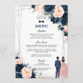Blush Navy Blue Floral Twins Quinceañera Menu (Voorkant)