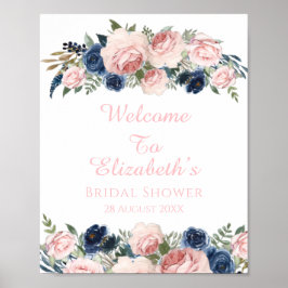 Blush Navy Blue Floral Vrijgezellenfeest Welcome S Poster