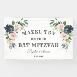 Blush Navy Blue Flowers Bat Mitzvah Welcome Sign Spandoek