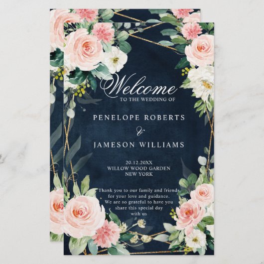 Blush Navy Blue Geometric Botanical Program (Voorkant / Achterkant)