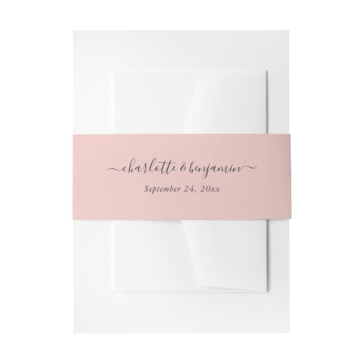 Blush Navy Blue Modern Script Weddenschap Uitnodigingen Wikkel (Voorkant Voorbeeld)