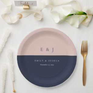 Blush Navy Blue Moderne Trouwfeest Papieren Bordje
