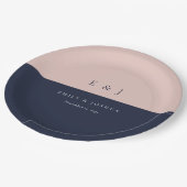 Blush Navy Blue Moderne Trouwfeest Papieren Bordje (Gekanteld)