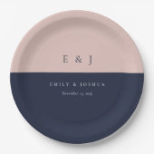 Blush Navy Blue Moderne Trouwfeest Papieren Bordje (Voorkant)