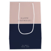 Blush Navy Blue Moderne Verjaardag Medium Cadeauzakje (Achterkant)
