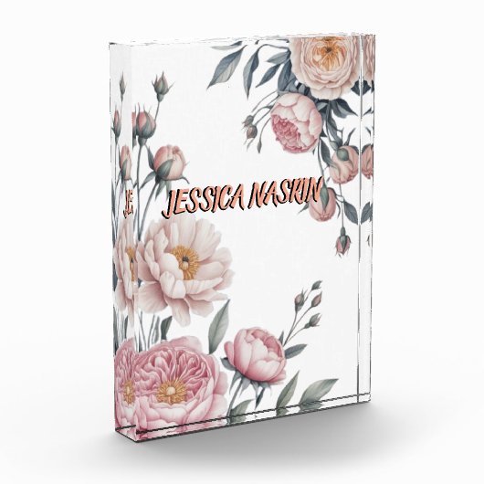 Blush Navy Blue Soft Pastel Pink Floral Fotoblokken (Links)