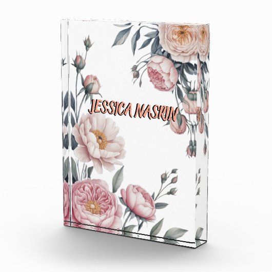 Blush Navy Blue Soft Pastel Pink Floral Fotoblokken (Rechts)