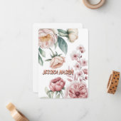 Blush Navy Blue Soft Pastel Pink Floral Notitiekaartje (Voorkant / Achterkant in situ)