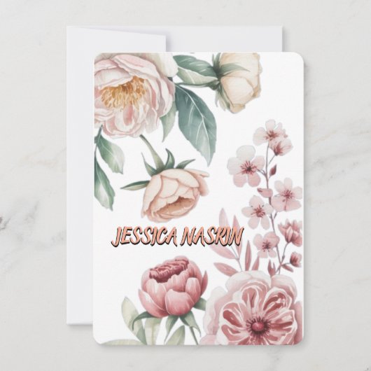 Blush Navy Blue Soft Pastel Pink Floral Notitiekaartje (Voorkant)