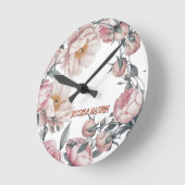 Blush Navy Blue Soft Pastel Pink Floral Ronde Klok (Hoek)