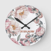 Blush Navy Blue Soft Pastel Pink Floral Ronde Klok (Voorkant)