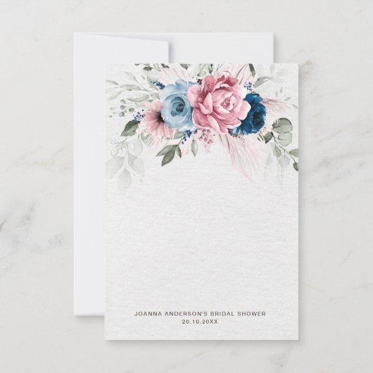 Blush Navy Blue Soft Pastel Roze Vrijgezellenfeest Bedankkaart (Achterkant)