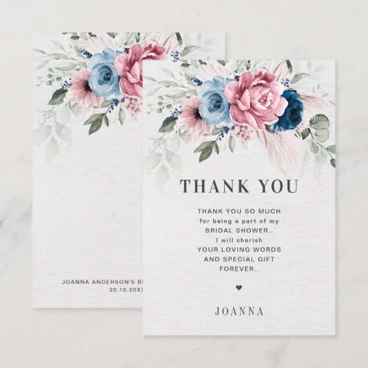 Blush Navy Blue Soft Pastel Roze Vrijgezellenfeest Bedankkaart (Voorkant / Achterkant)