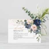 Blush Navy Blue Waterverf Flowers Bridal Brunch Kaart (Staand voorkant)