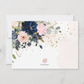 Blush Navy Blue Waterverf Flowers Bridal Brunch Kaart (Achterkant)