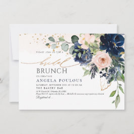 Blush Navy Blue Waterverf Flowers Bridal Brunch Kaart