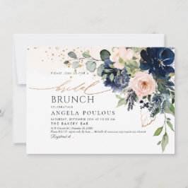 Blush Navy Blue Waterverf Flowers Bridal Brunch Kaart