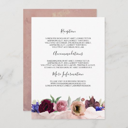 Blush Navy Bourgogne Bruiloft Informatie Informatiekaartje (Voorkant / Achterkant)