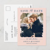 Blush Navy Brush Stroke Photo Lijst Save the Date Briefkaart (Voorkant / Achterkant)