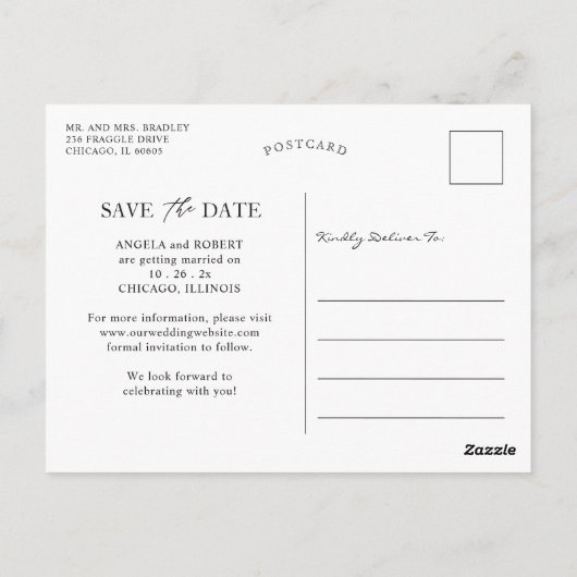 Blush Navy Brush Stroke Photo Lijst Save the Date Briefkaart (Achterkant)