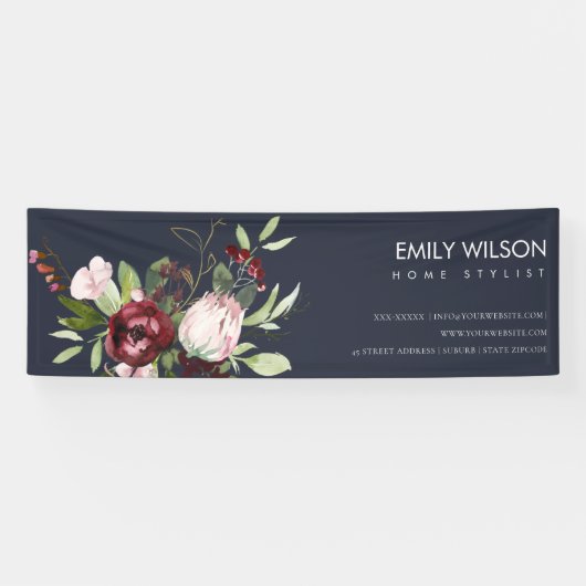 BLUSH NAVY BURGUNDY PROTEA FLORAL BUSINESS BANNER (Horizontaal)