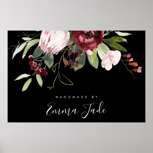 BLUSH NAVY BURGUNDY PROTEA FLORAL BUSINESS POSTER (Voorkant)