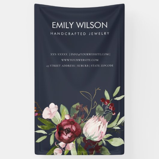 BLUSH NAVY BURGUNDY PROTEA FLORAL BUSINESS SPANDOEK (Verticaal)
