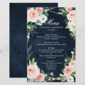 Blush Navy Dusty Blue Botanical Wedding Menu (Voorkant / Achterkant)