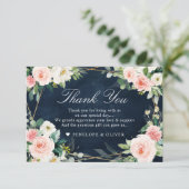 Blush Navy Dusty Blue Floral Botanical Weddenschap Bedankkaart (Staand voorkant)
