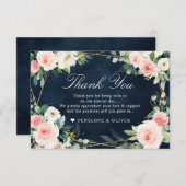 Blush Navy Dusty Blue Floral Botanical Weddenschap Bedankkaart (Voorkant / Achterkant)