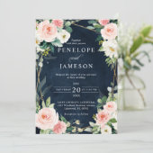 Blush Navy Dusty Blue Geometric Botanical Weddensc Kaart (Staand voorkant)