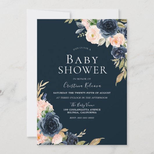 Blush & Navy Elegant Modern Boy Girl Baby shower Kaart (Voorkant)