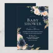 Blush & Navy Elegant Modern Boy Girl Baby shower Kaart (Voorkant / Achterkant)