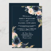 Blush & Navy Elegant Modern Wedding Kaart (Voorkant / Achterkant)