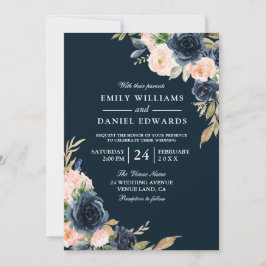 Blush & Navy Elegant Modern Wedding Kaart
