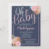 Blush Navy en Gold Floral Baby shower Kaart (Voorkant)