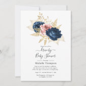 Blush, Navy en Gold Floral drive by Shower Kaart (Voorkant)
