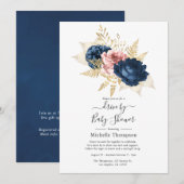 Blush, Navy en Gold Floral drive by Shower Kaart (Voorkant / Achterkant)
