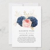 Blush, Navy en Gold Floral Reduced Wedding Guest Aankondiging (Voorkant)
