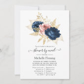Blush, Navy en Gold Floral Shower per Mail Kaart (Voorkant)