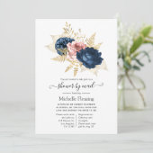 Blush, Navy en Gold Floral Shower per Mail Kaart (Staand voorkant)