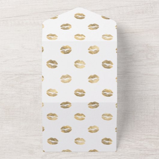 Blush, Navy en Gouden Bloemige Bruiloft All In One Uitnodiging (Buitenkant)