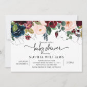 Blush & Navy Floral Baby shower Invitation Kaart (Voorkant)