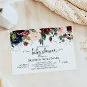 Blush & Navy Floral Baby shower Invitation Kaart